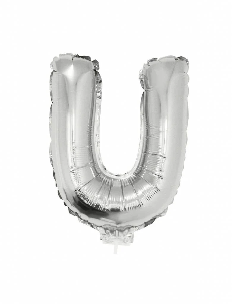 Folieballon zilver letter 'U' met rietje