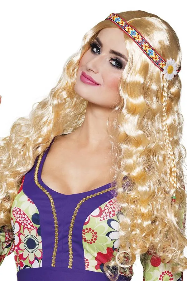 Pruik hippie met hoofdband blond