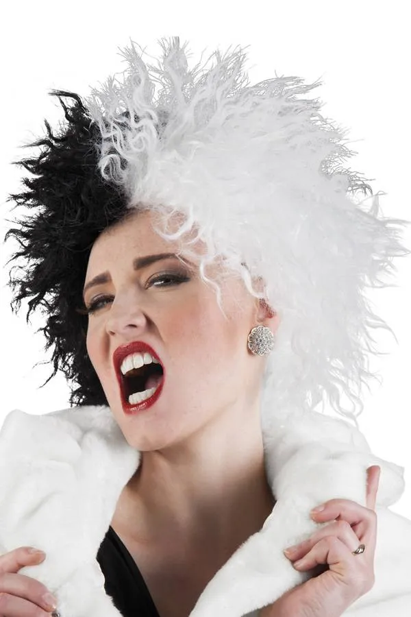 Pruik Cruella black white