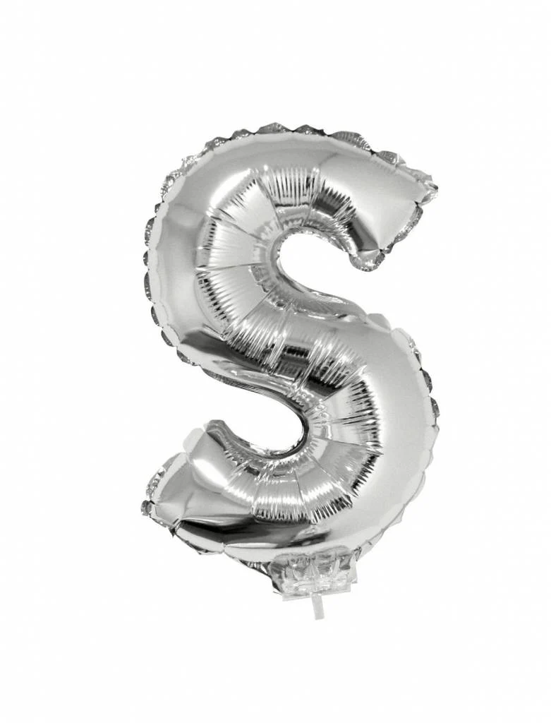 Folieballon zilver letter 'S' met rietje
