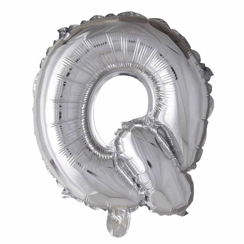 Folieballon zilver letter 'Q' met rietje