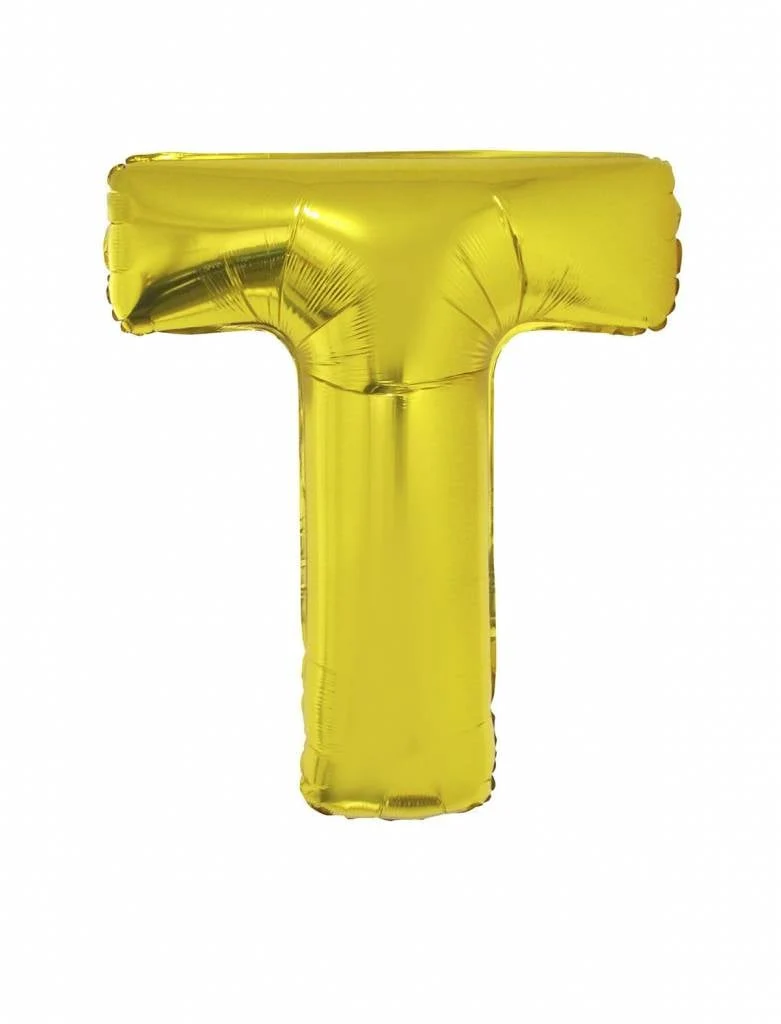 Folieballon Goud Letter 'T' groot