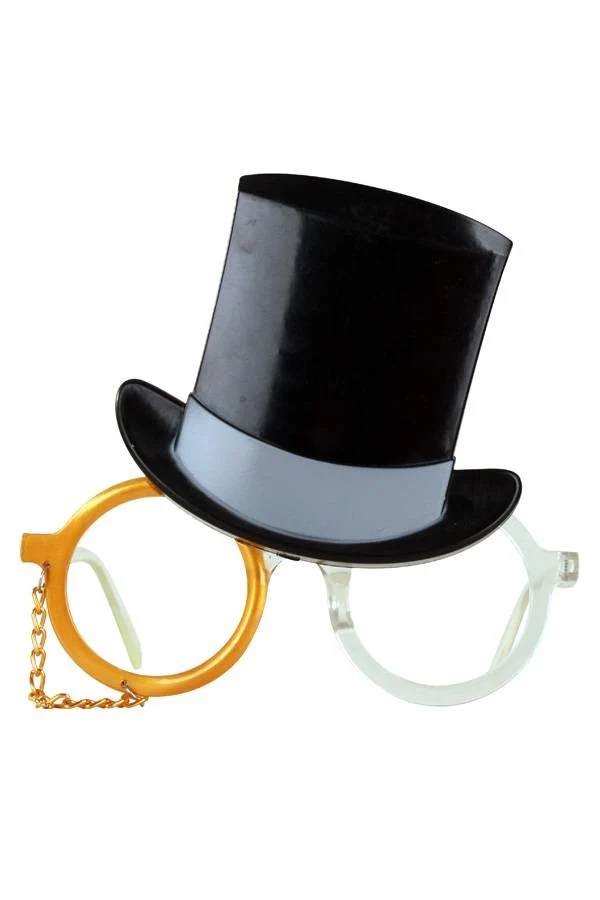 Bril hoge hoed met monocle goud