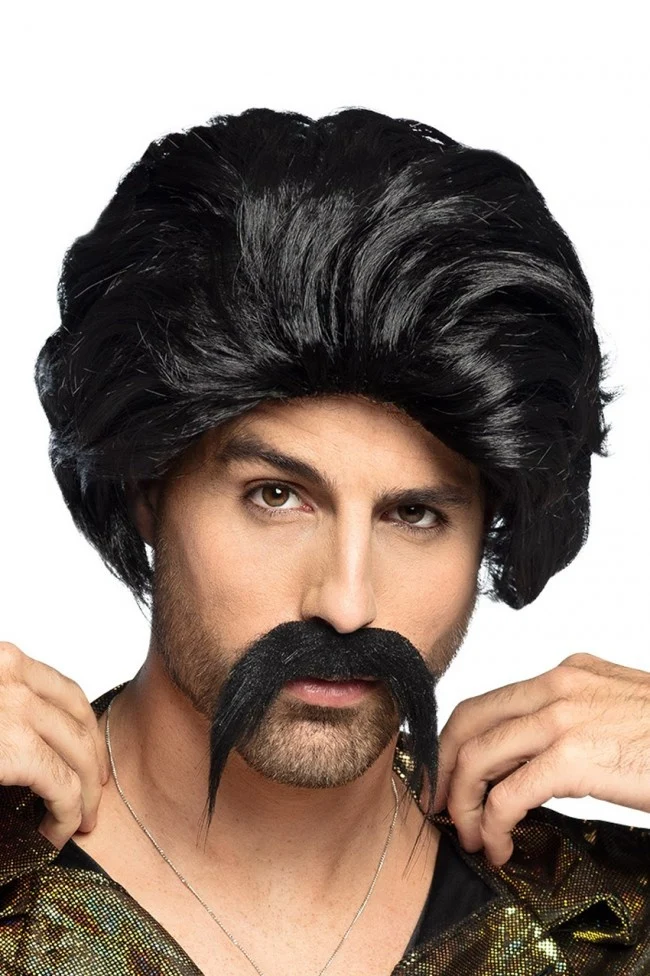 Pruik huck Norris met snor zwart