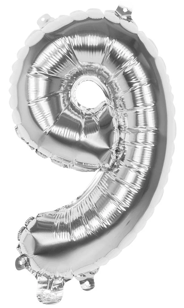 Zilveren folieballon cijfer '9' 36cm