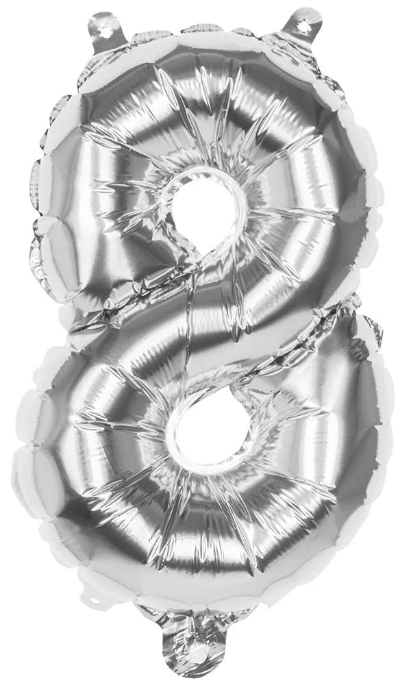Folieballon zilver cijfer '8' 36cm