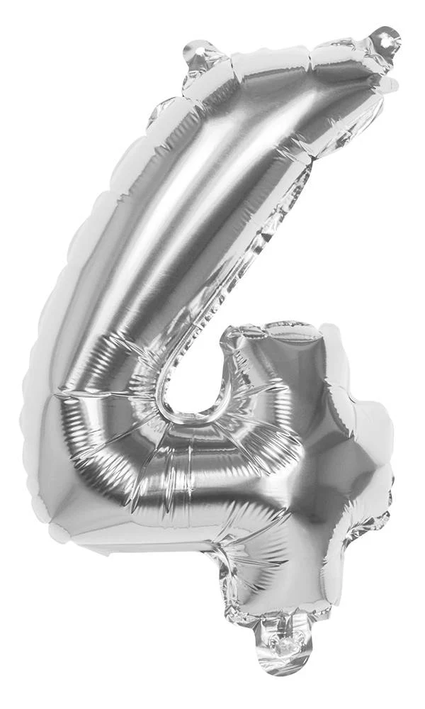 Folieballon zilver cijfer '4' 36cm