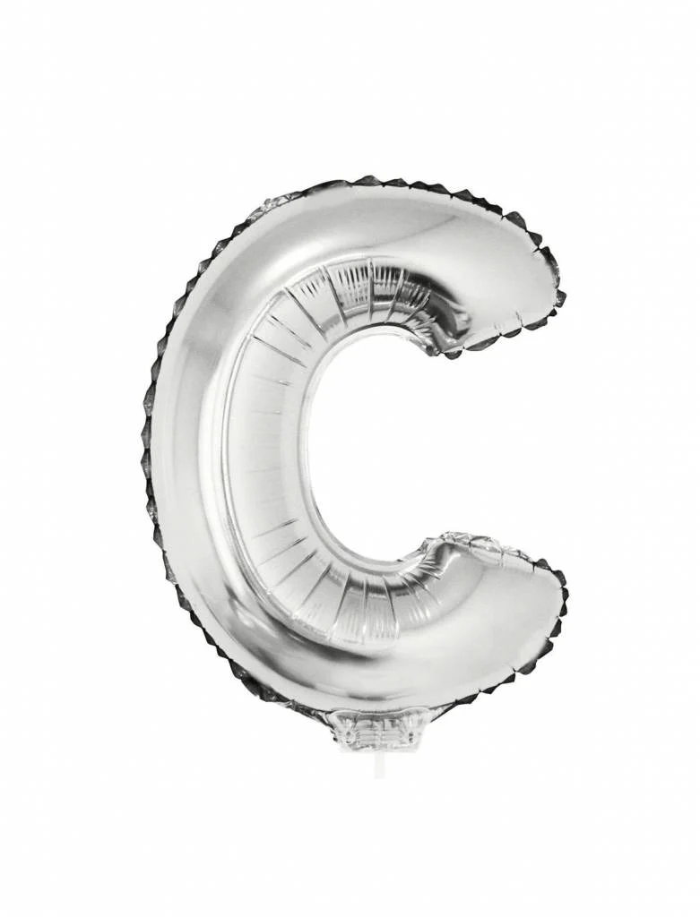 Folieballon zilver letter 'C' met rietje