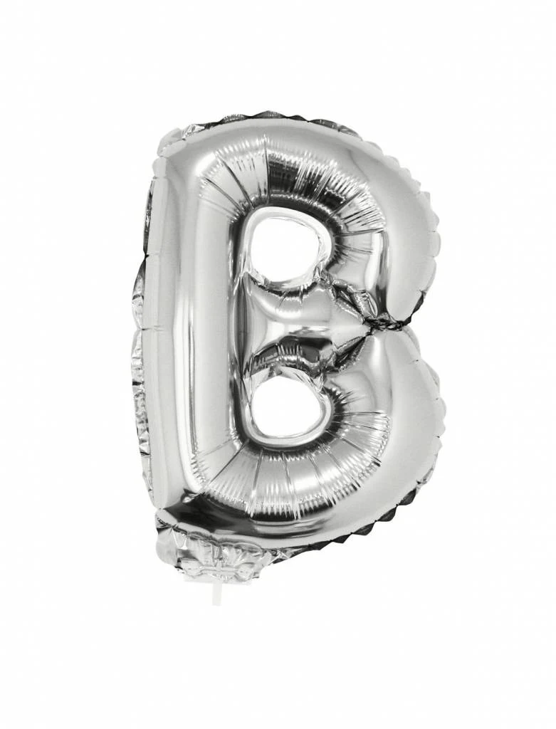 Folie Ballon Letter B Zilver met rietje