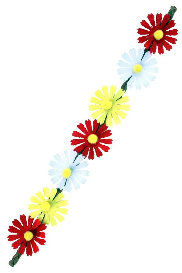 Hoofdbandje ibiza 7 bloemen rood-wit-geel