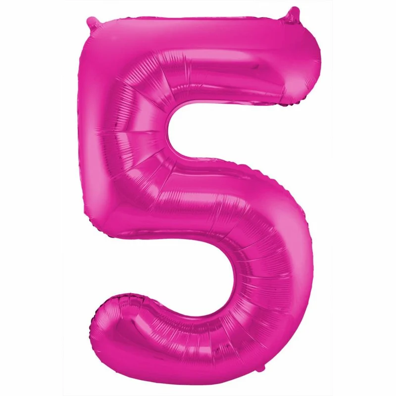 Magenta Folieballon Cijfer 5 - 86 cm