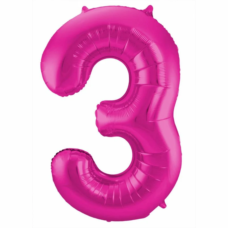 Magenta Folieballon Cijfer 3 - 86 cm