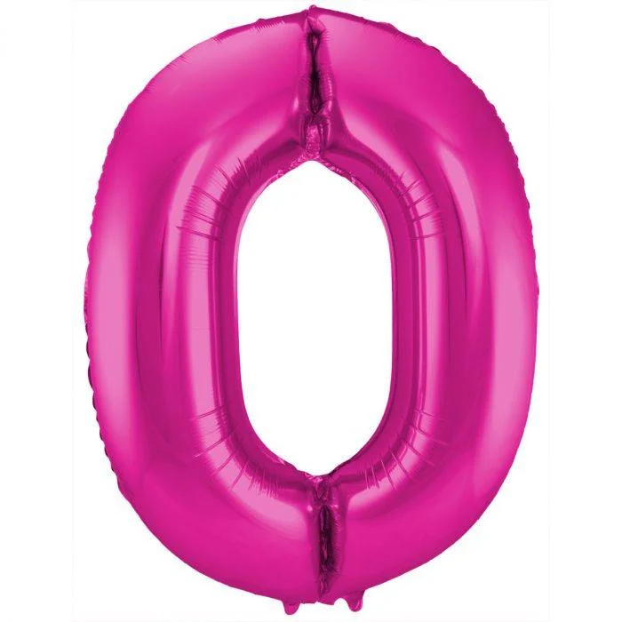 Magenta Folieballon Cijfer 0 - 86 cm