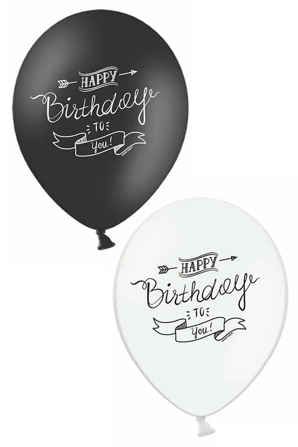 Ballonnen Happy Birthday to you zwart wit 30 cm. per 6
