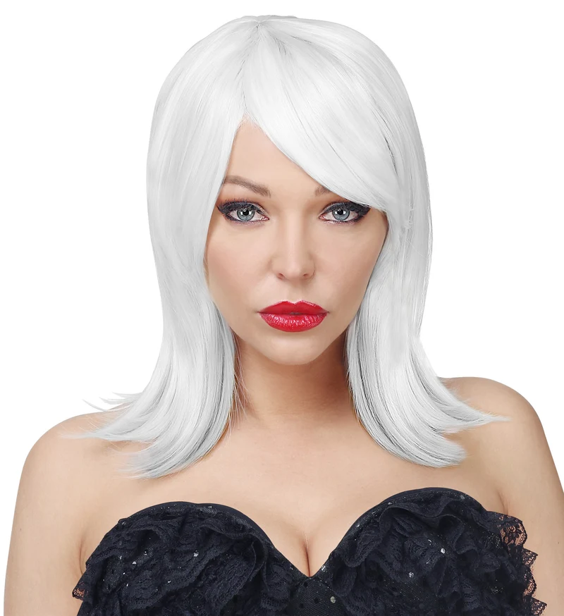 Witte pruik halflang haar Cosplay Noemi