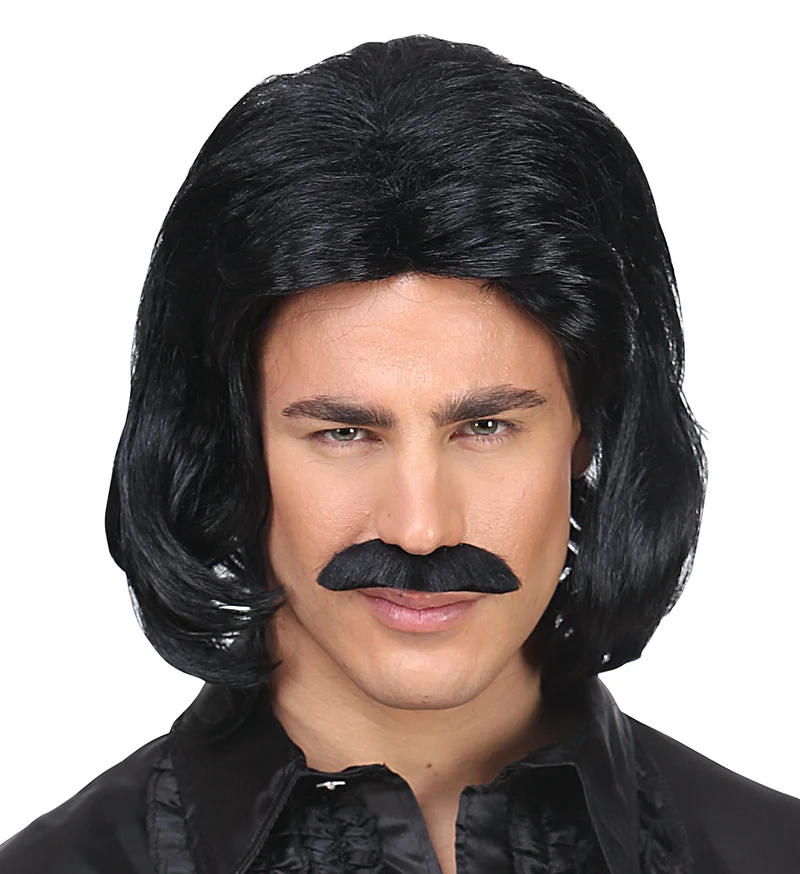 Zwarte macho pruik met snor