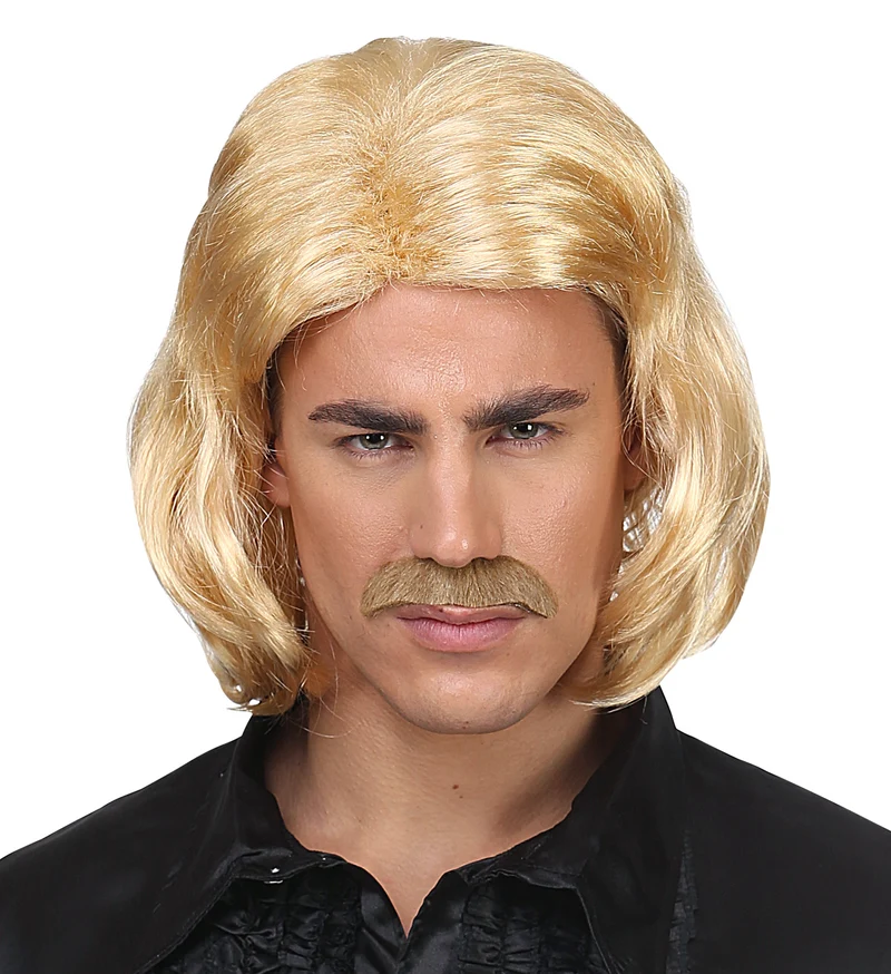 Blonde macho pruik met snor