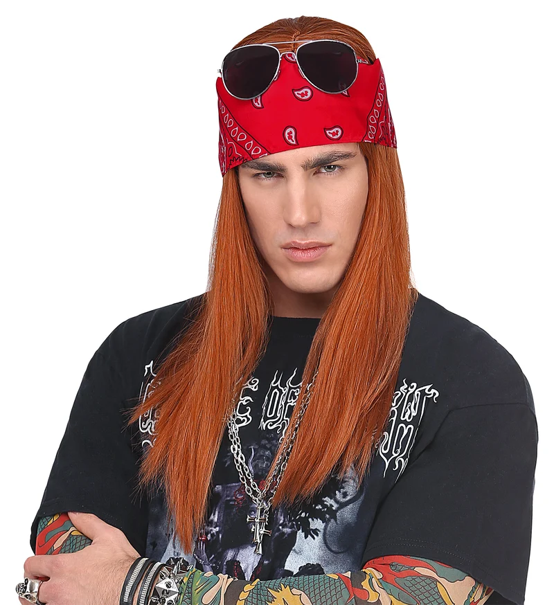 Rockster pruik met Bandana en bril