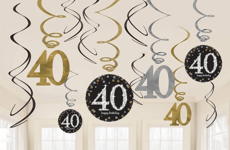 40 jaar hangdecoratie swirls goud/zilver
