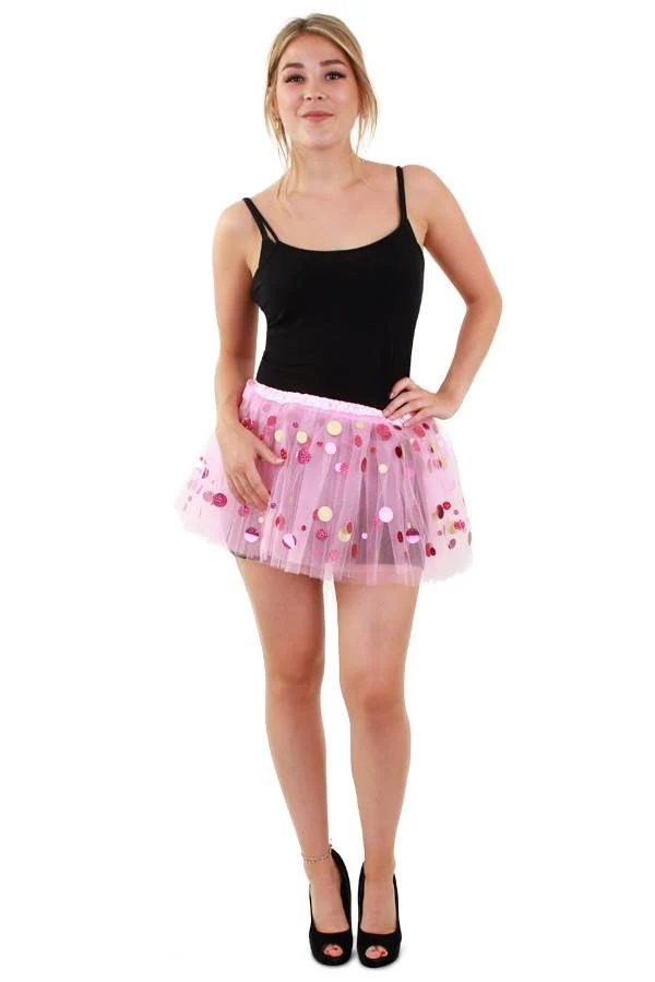 Tule rokje roze met dots volwassenen