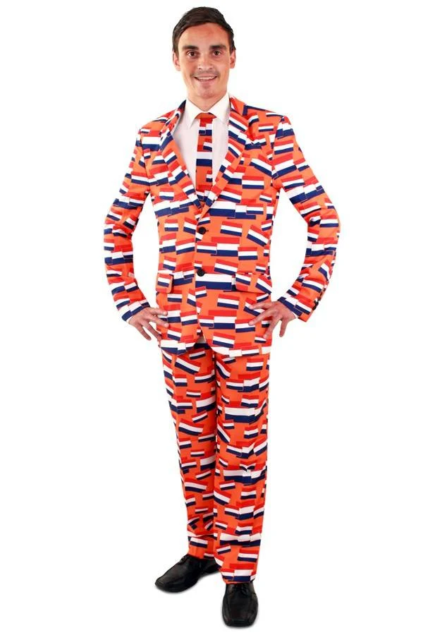 Oranje pak met vlaggetjes unisex