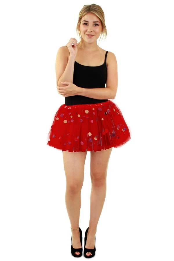 Tule rokje rood met dots one size