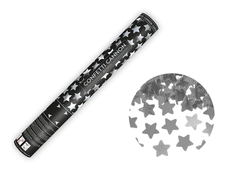 Confetti kanon Zilveren sterren 40 cm
