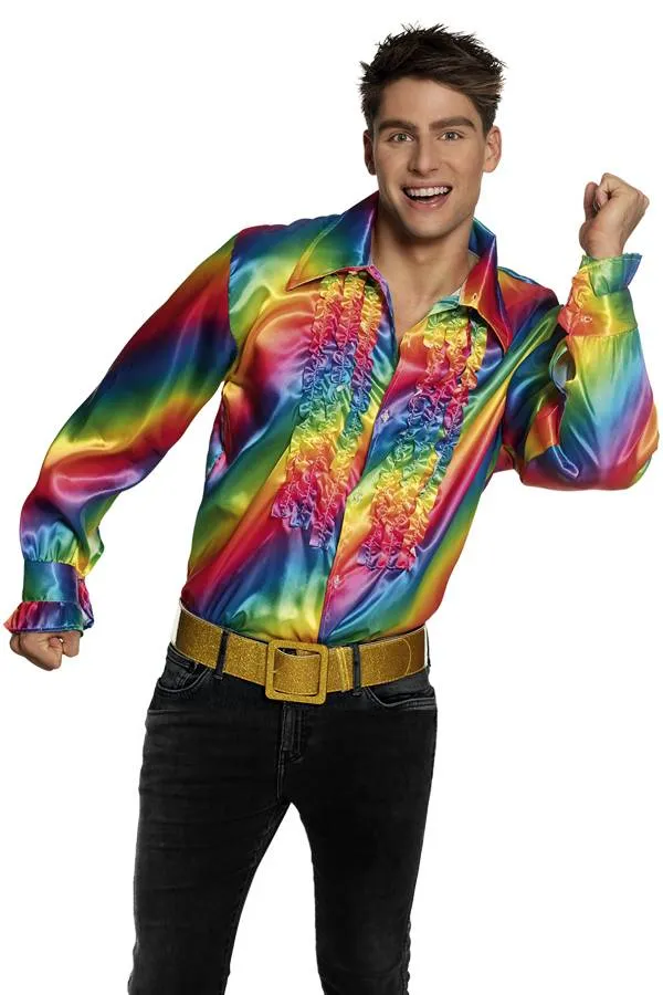 Regenboog shirt met ruches heren