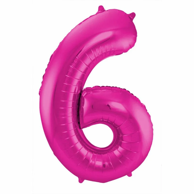 Magenta Folieballon Cijfer 6 - 86 cm