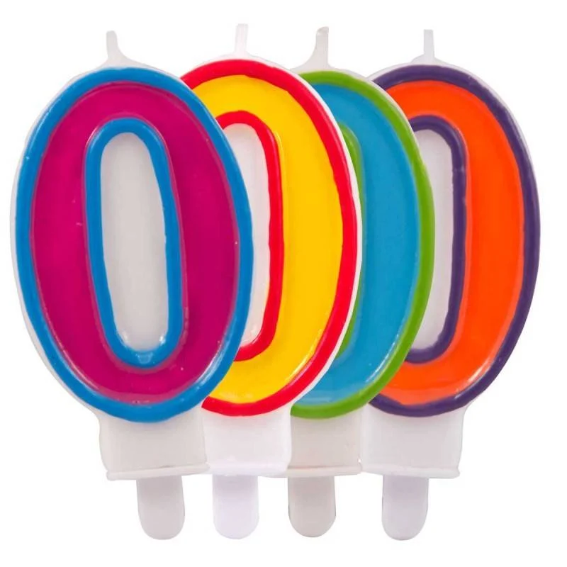 Kaars cijfer 0 in vrolijke kleuren