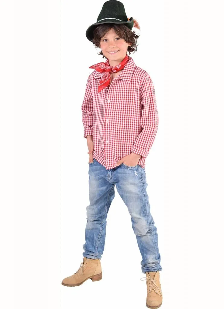 Geblokte blouse rood/wit kind