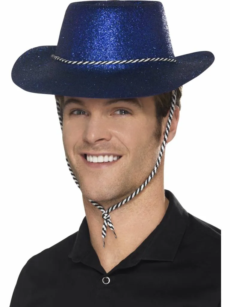 Cowboy glitter hoed plastic blauw