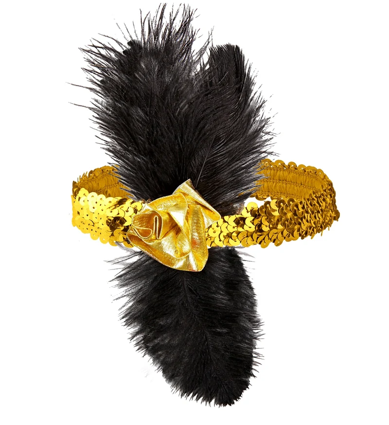1920s pailleten hoofdband goud met bloem en veren