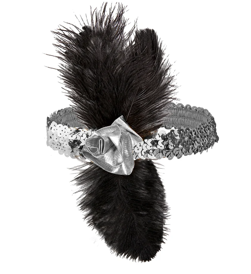 1920s pailleten hoofdband zilver met bloem en veren