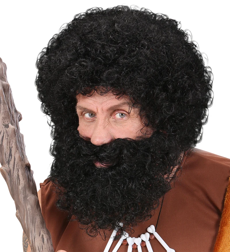 pruik karakter met krullen en baard zwart