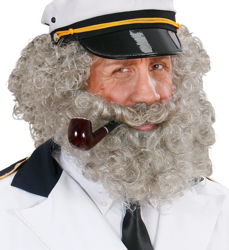 pruik karakter met krullen en baard grijs