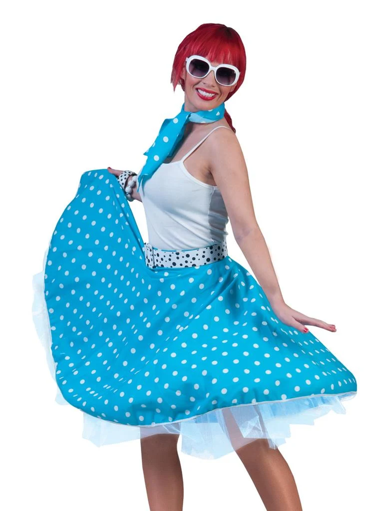 Blauw rock & roll rokje met stippen