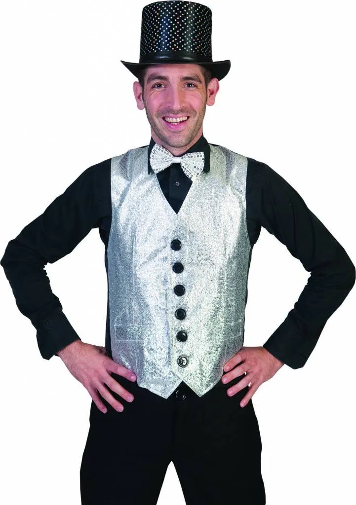 Zilver glitter vestje heren