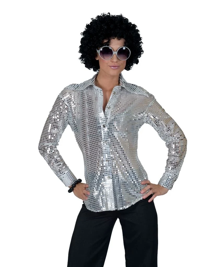 Zilveren glitter discoblouse