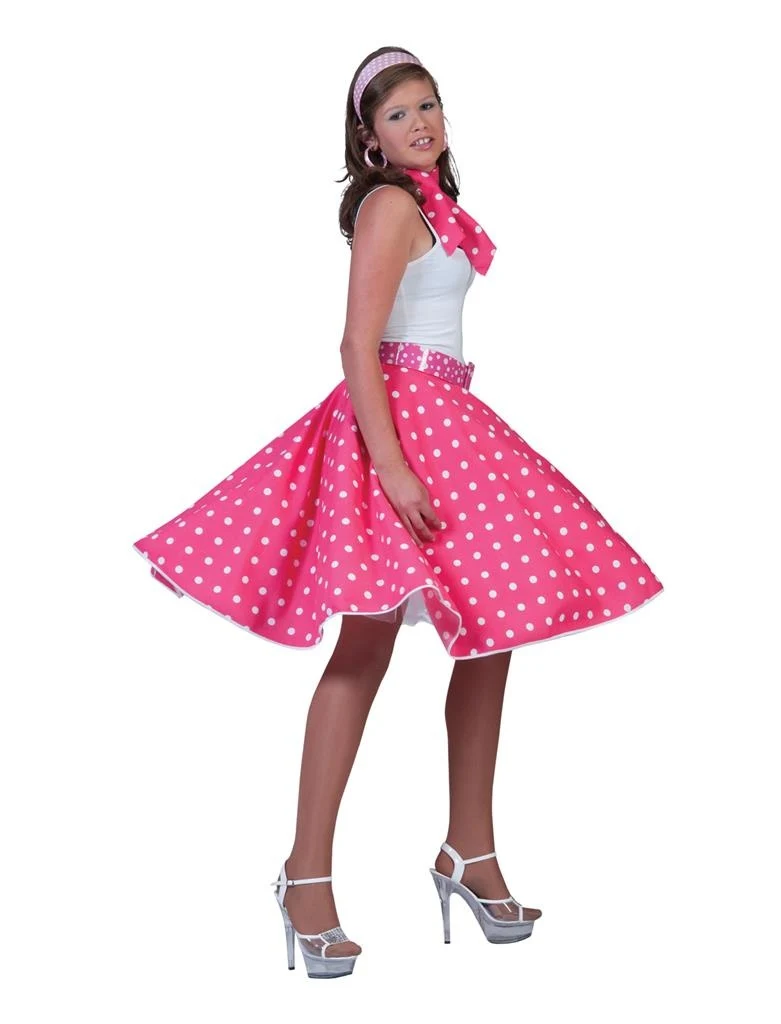 Roze rock & roll rokje witte stippen