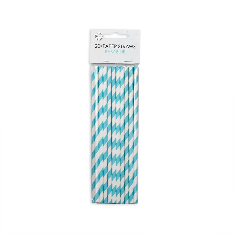 Papieren rietjes babyblauw 20 stuks