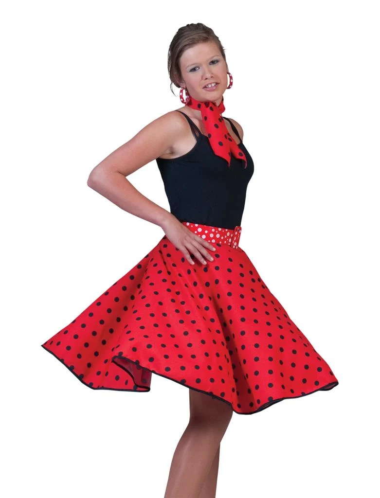 Rood rock & roll rokje met stippen