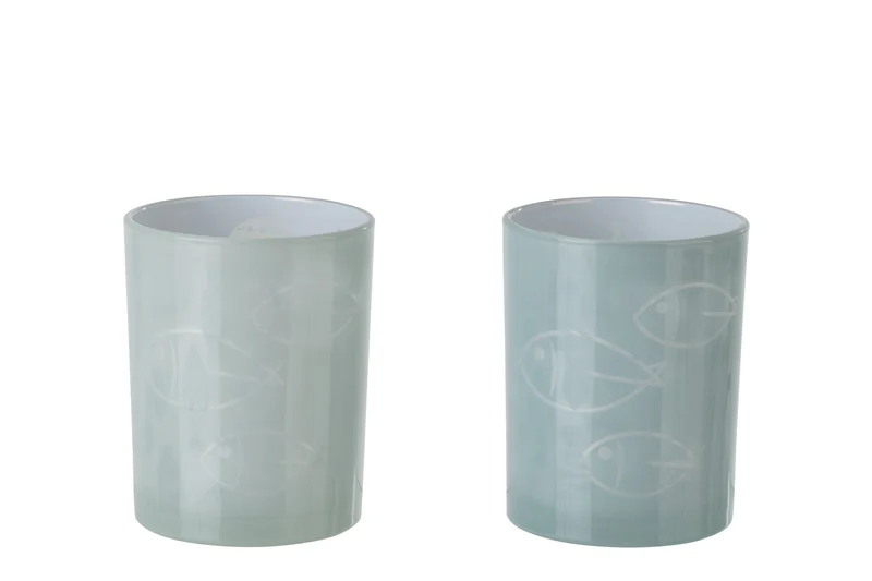 J-Line theelichthouder Vis - glas - groen - medium - set van 2