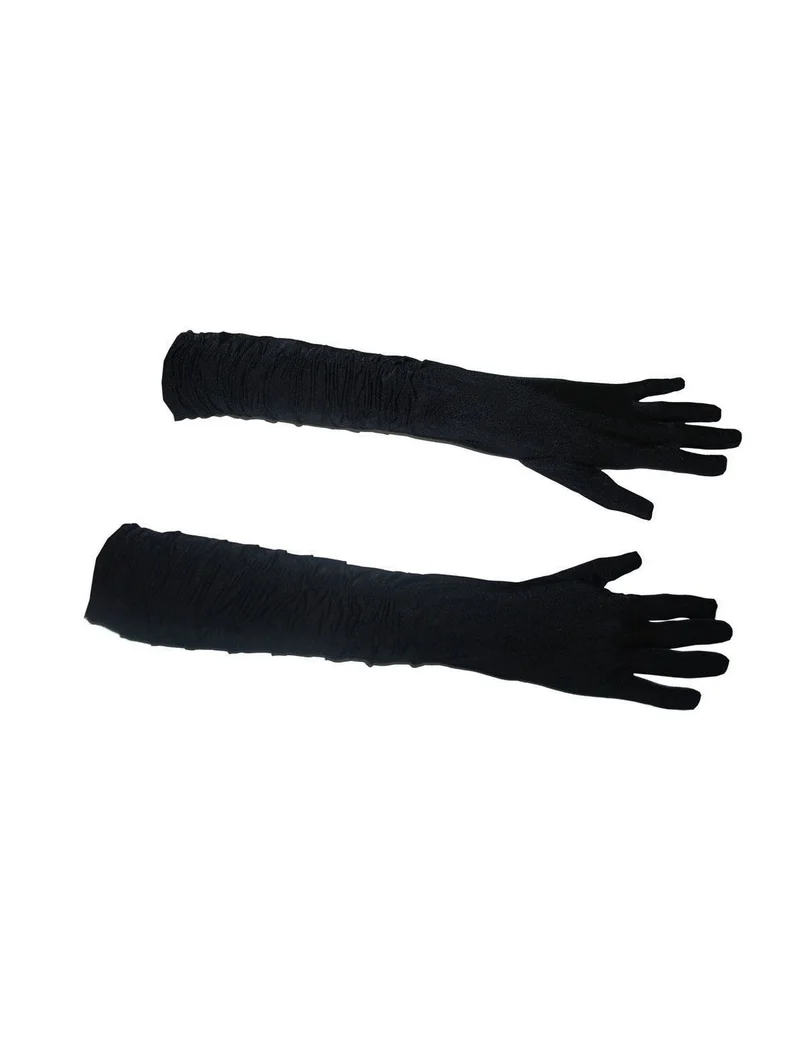 Zwarte lange handschoenen gerimpeld