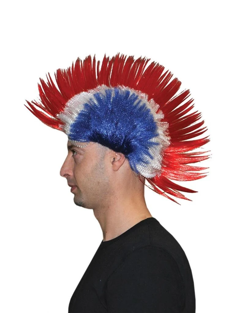 Punk pruik hanekam rood wit blauw