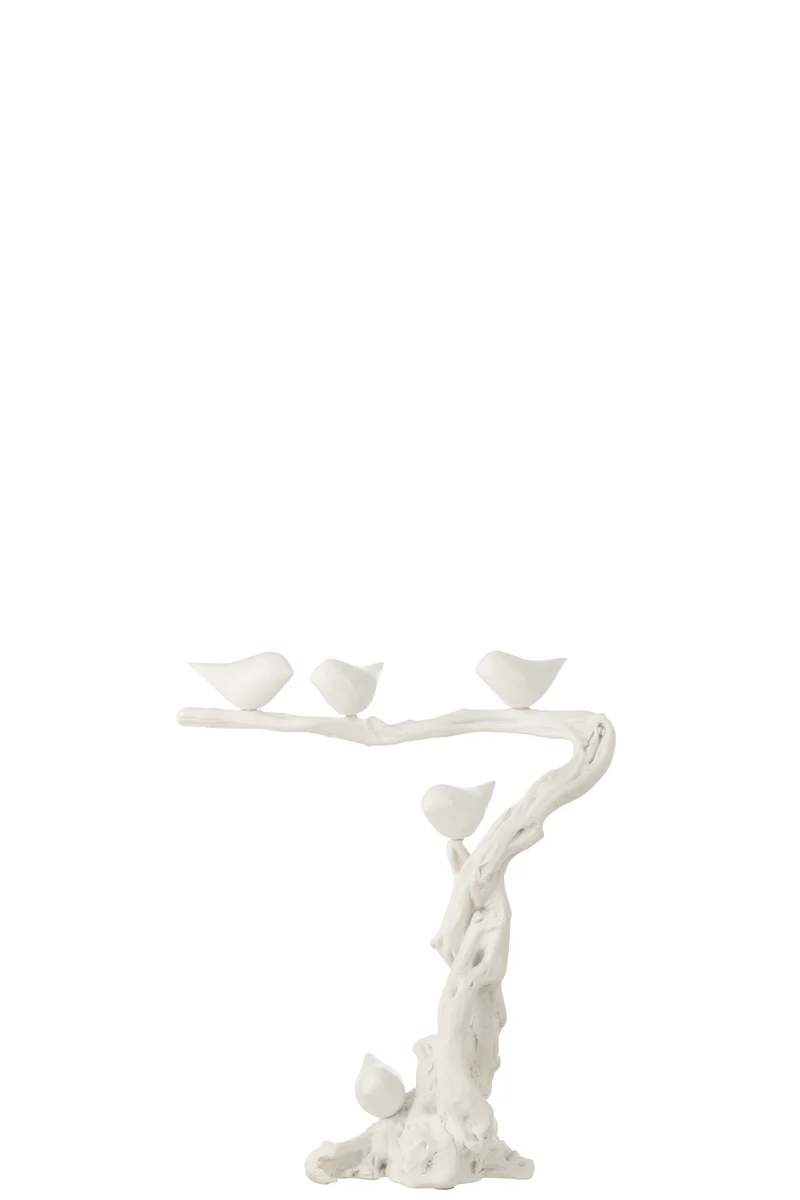 J-Line decoratie Vogel Op Tak - polyresin - wit - small