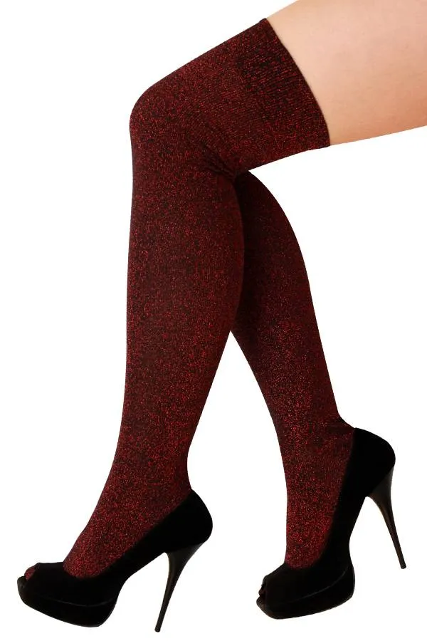 Hoge kousen lurex rood stretch dames