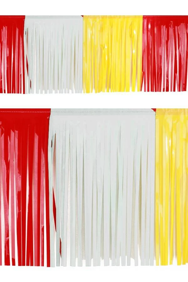 Slierten folie guirlande rood/wit/geel 6 mtr