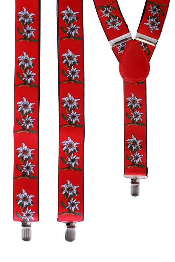 Rode Tiroler bretel met edelweiss