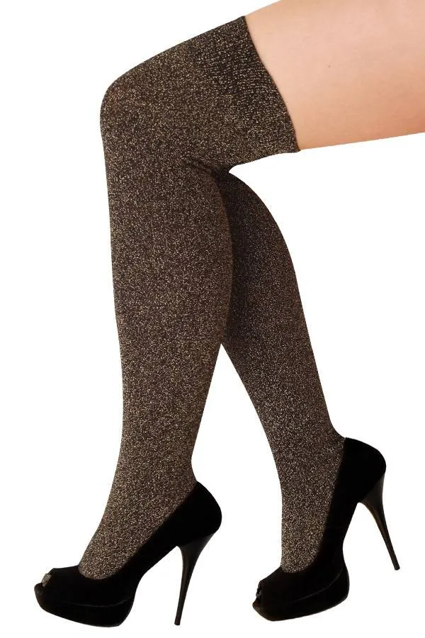 Hoge kousen lurex goud stretch